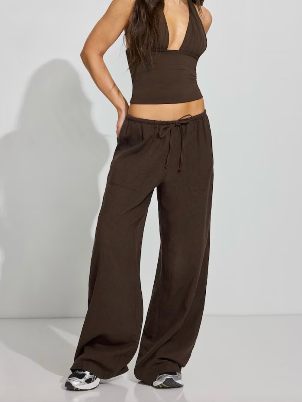 Garage Millie Brown Linen Wide-Leg Drawstring Pull On Pants - Size XXS NWOT